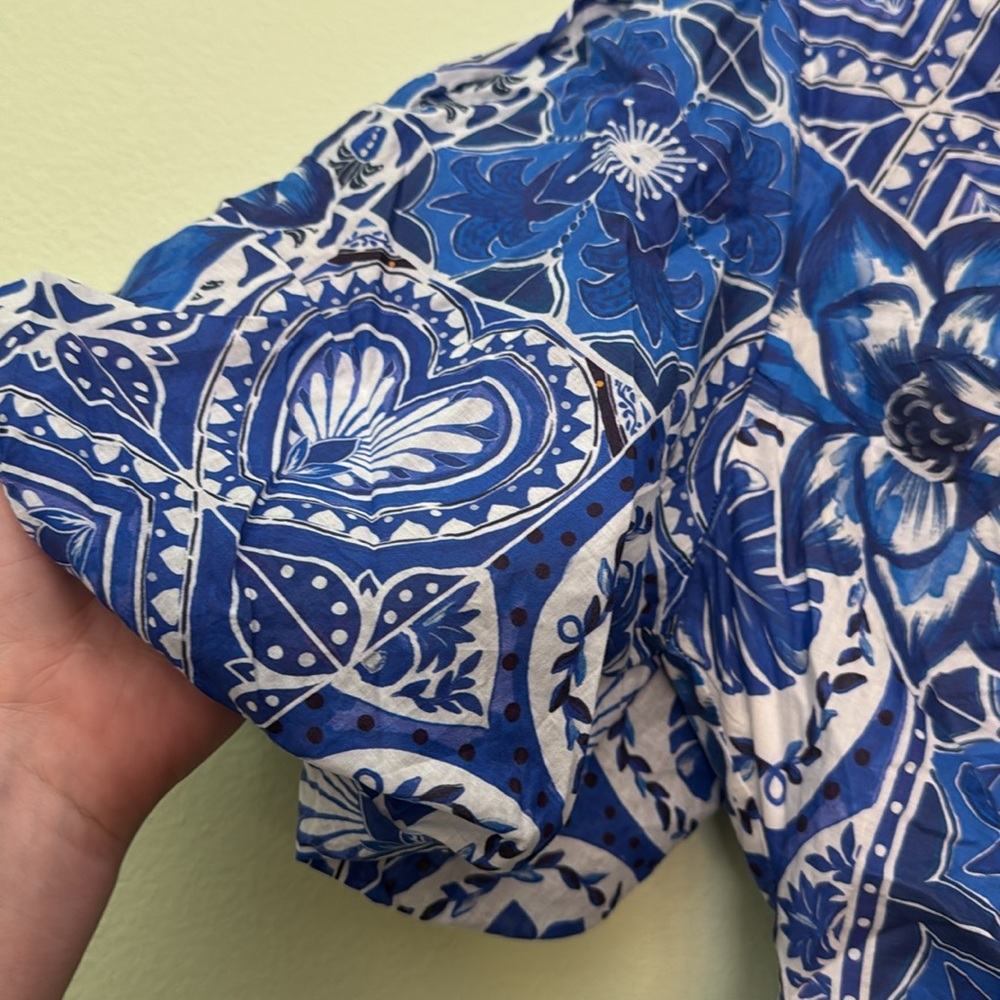 Farm Rio L Blue Tile Dream Short Sleeve Mini Dress - Picture 9 of 12